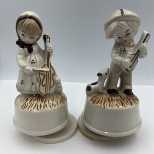 2 Vintage Musical Maiden Girl and boy Figurine Spinning Statues‎ - Both Work!